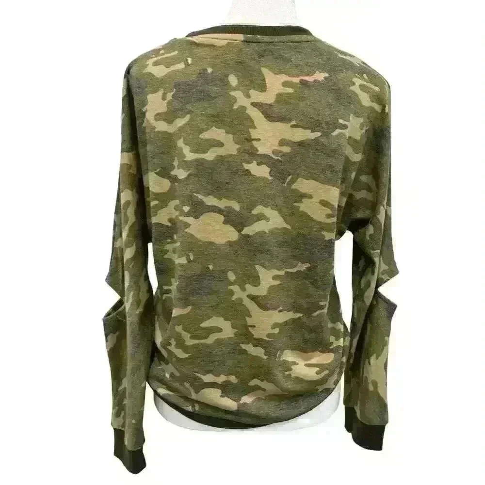 Joe’s Camouflage Cropped High Low Long Sleeve Cutout Elbow Green Girls L